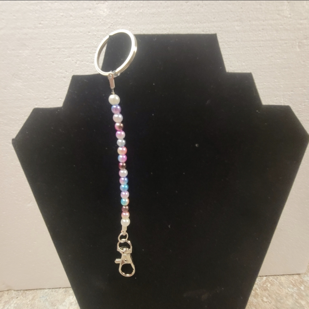 Handcrafted Silver and Multicolored Faux Pearl Key Chain